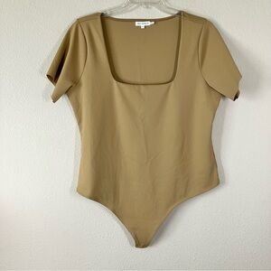 GOOD AMERICAN Scuba Square Neck Bodysuit NEW Short Sleeve Minimalist Tan 4X